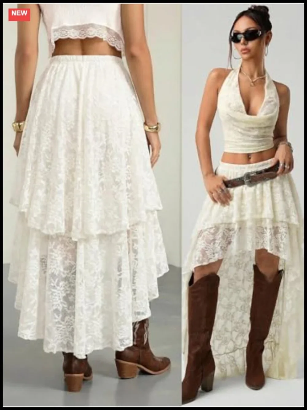 Ruffle Maxi Skirt High Waist Asymmetrical High-Low Y2K Fairy Festival Rave